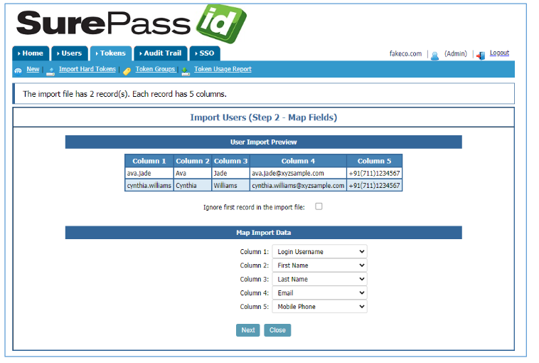 How do I import users into SurePassID from a CSV file?